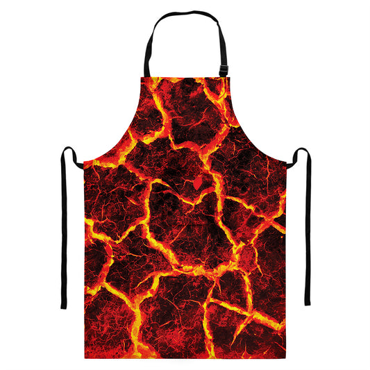 Red Lava Print Bib Apron With Pocket