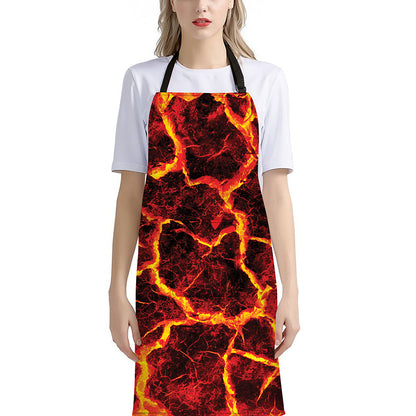 Red Lava Print Bib Apron With Pocket