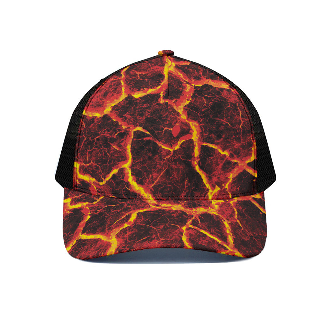 Red Lava Print Black Mesh Trucker Cap