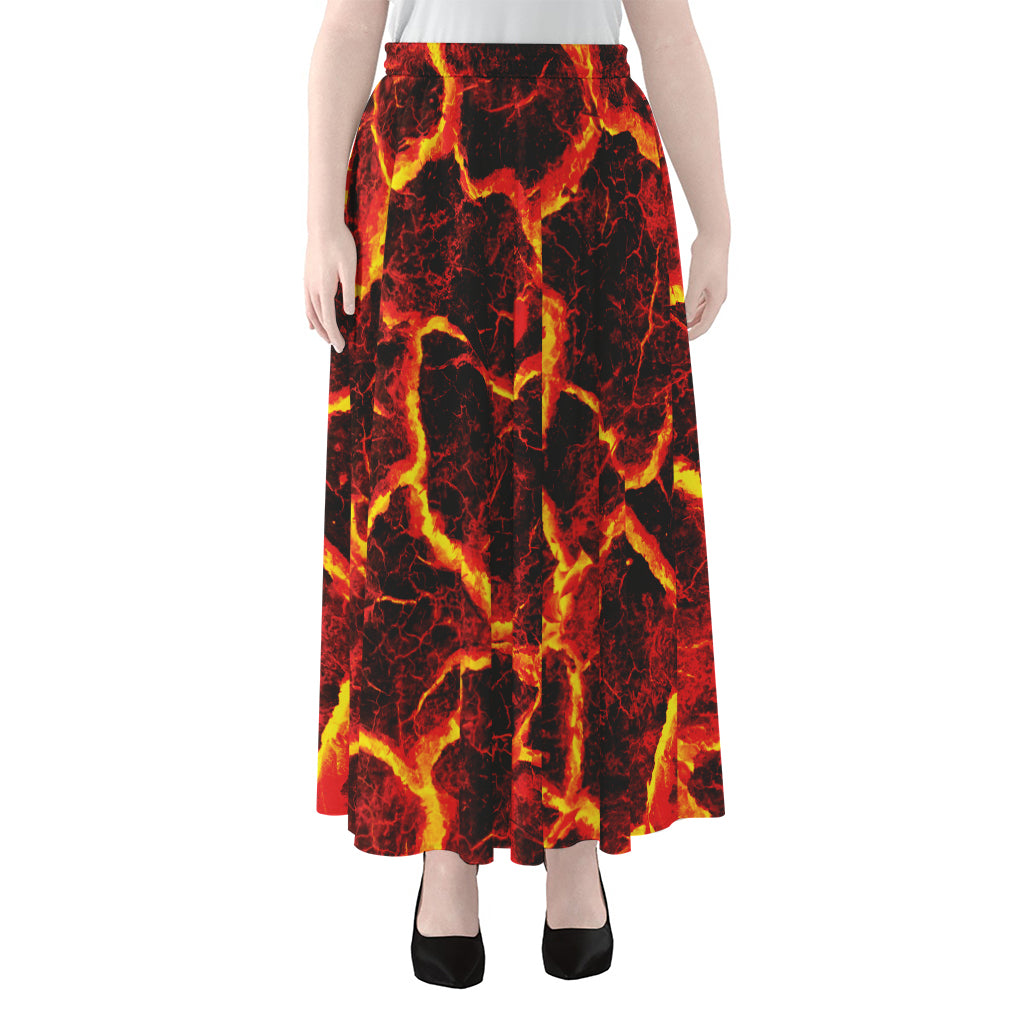 Red Lava Print Chiffon Maxi Skirt