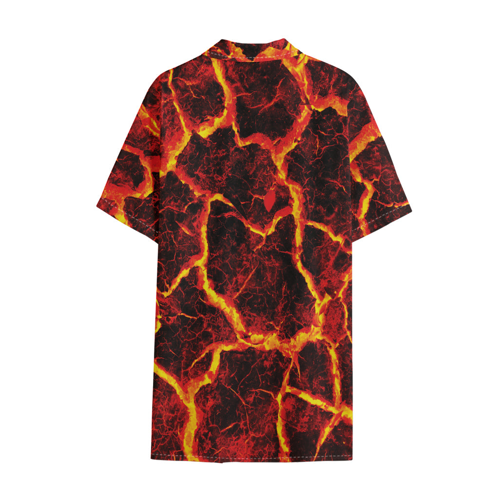 Red Lava Print Cotton Hawaiian Shirt