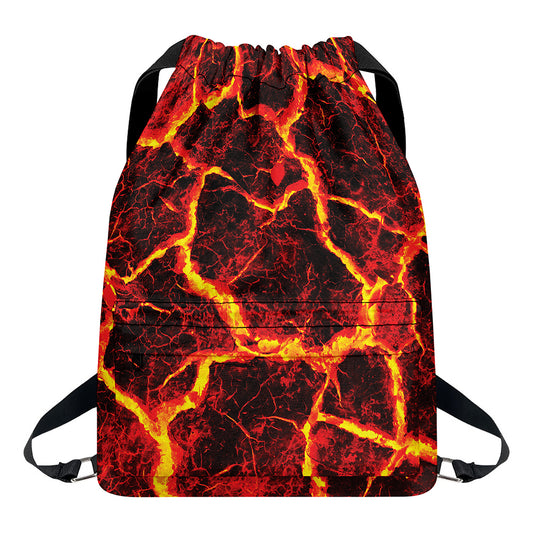 Red Lava Print Drawstring Backpack