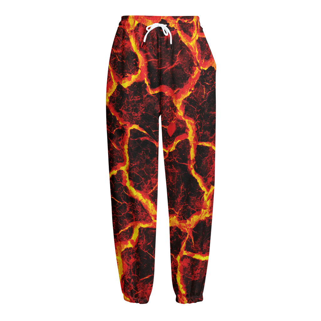 Red Lava Print Fleece Lined Knit Pants