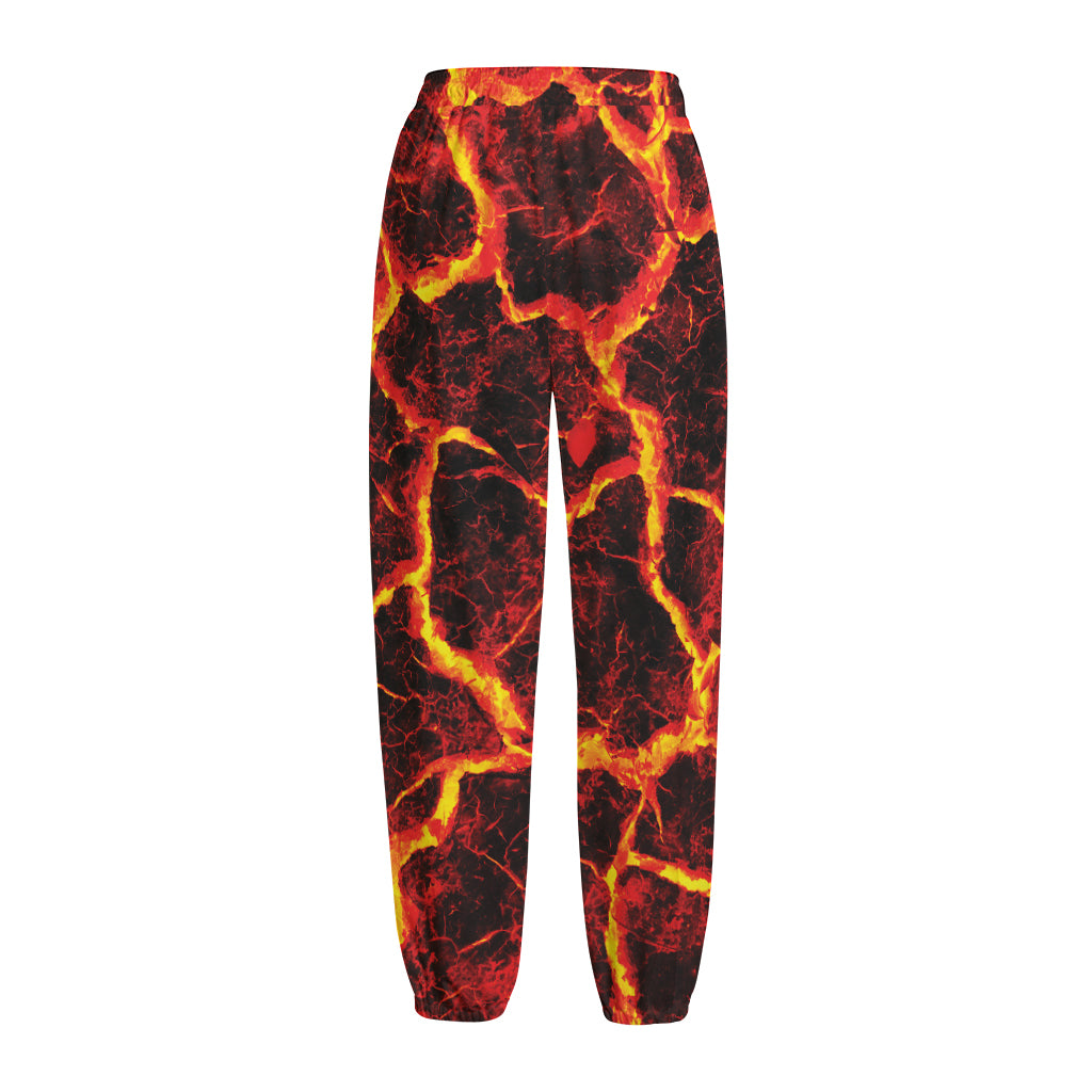 Red Lava Print Fleece Lined Knit Pants