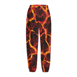 Red Lava Print Fleece Lined Knit Pants