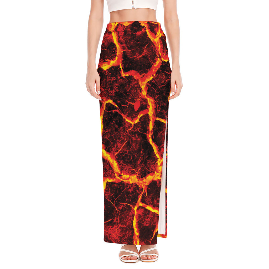 Red Lava Print High Slit Maxi Skirt