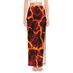 Red Lava Print High Slit Maxi Skirt