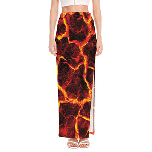 Red Lava Print High Slit Maxi Skirt