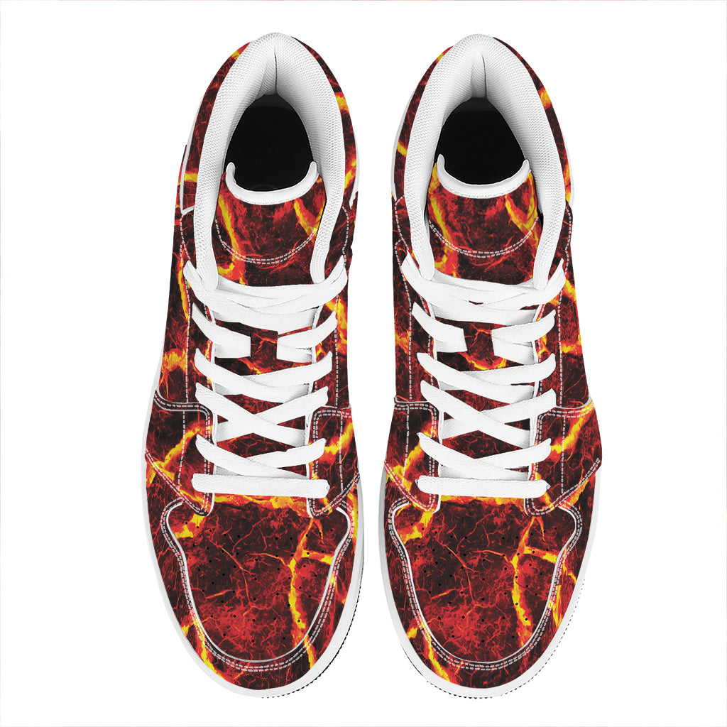 Red Lava Print High Top Leather Sneakers