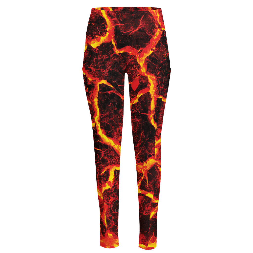 Red Lava Print High-Waisted Pocket Leggings