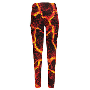 Red Lava Print High-Waisted Pocket Leggings