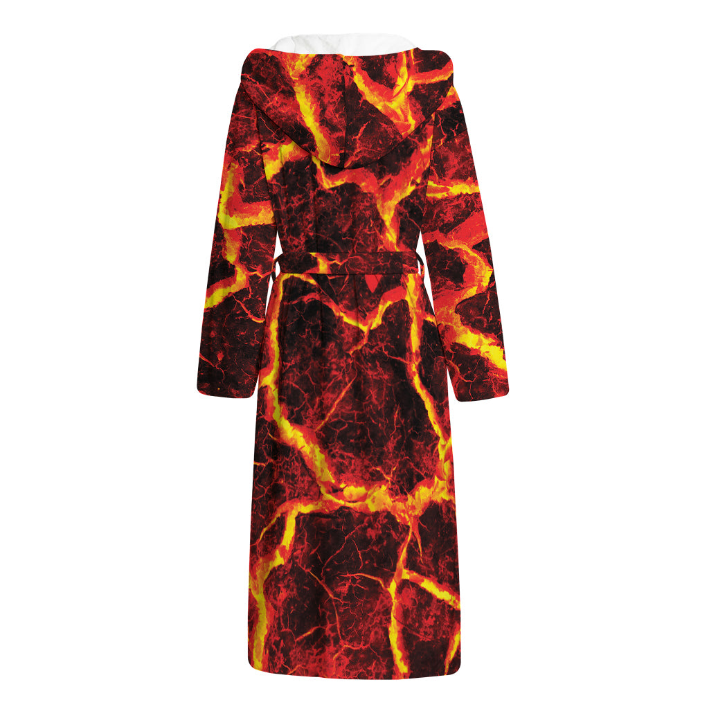 Red Lava Print Hooded Bathrobe