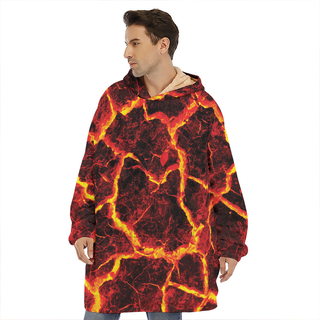 Red Lava Print Hoodie Blanket