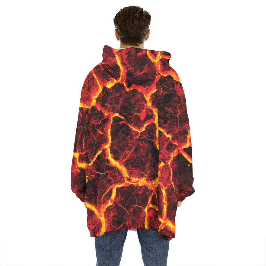 Red Lava Print Hoodie Blanket