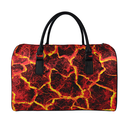 Red Lava Print Leather Duffle Bag