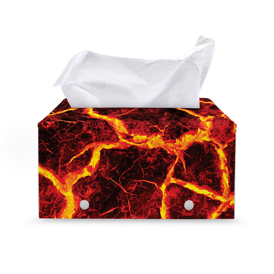 Red Lava Print Leather Tissue Box Cover
