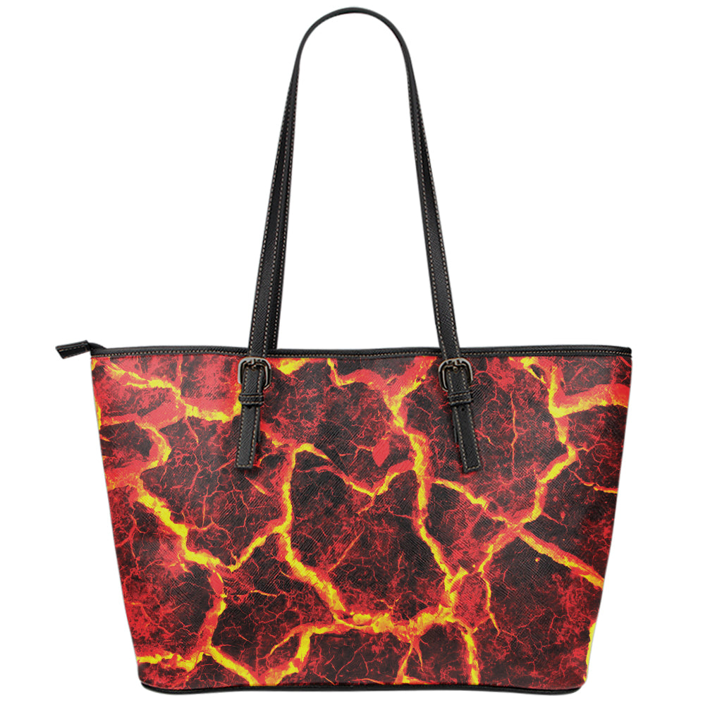 Red Lava Print Leather Tote Bag