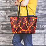 Red Lava Print Leather Tote Bag