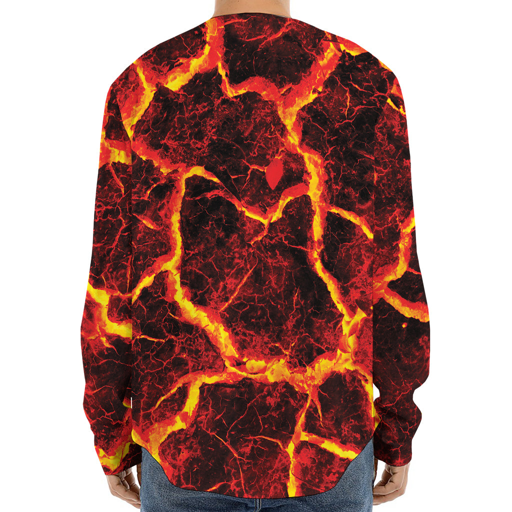 Red Lava Print Long Sleeve Baseball Jersey