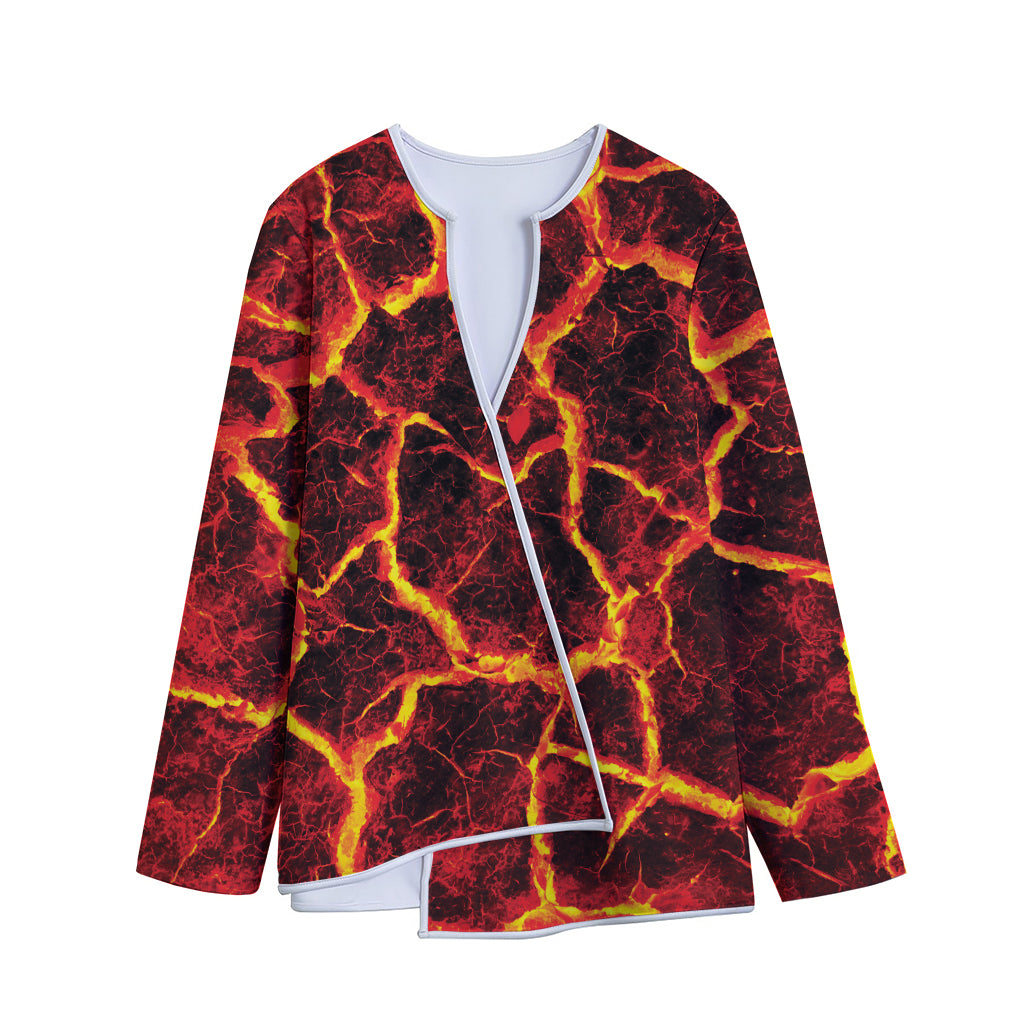 Red Lava Print Long Sleeve Short Coat