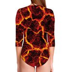 Red Lava Print Long Sleeve Swimsuit