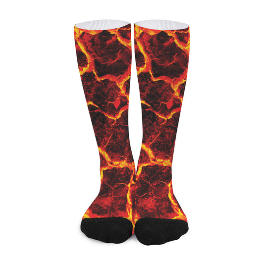 Red Lava Print Long Socks