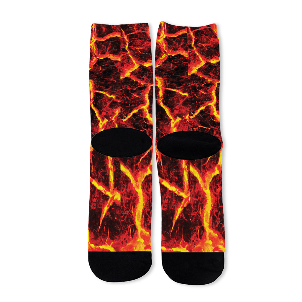 Red Lava Print Long Socks
