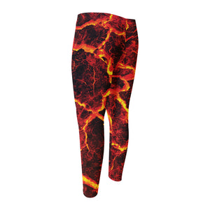 Red Lava Print Men's Compression Pants