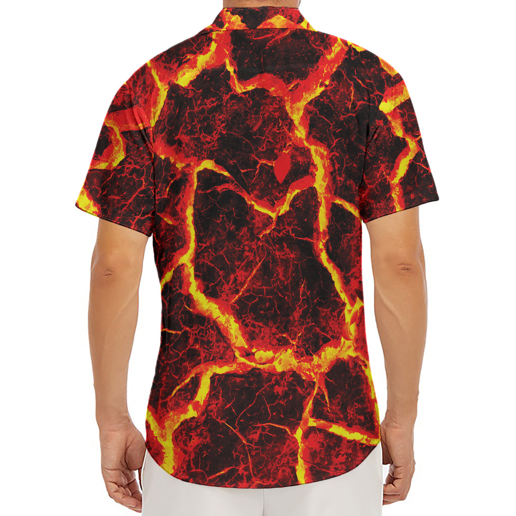 Red Lava Print Men's Deep V-Neck Shirt