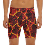 Red Lava Print Men's Long Boxer Briefs