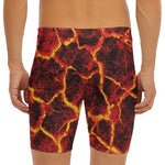 Red Lava Print Men's Long Boxer Briefs