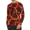 Red Lava Print Men's Long Sleeve Rash Guard