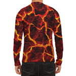 Red Lava Print Men's Long Sleeve Rash Guard