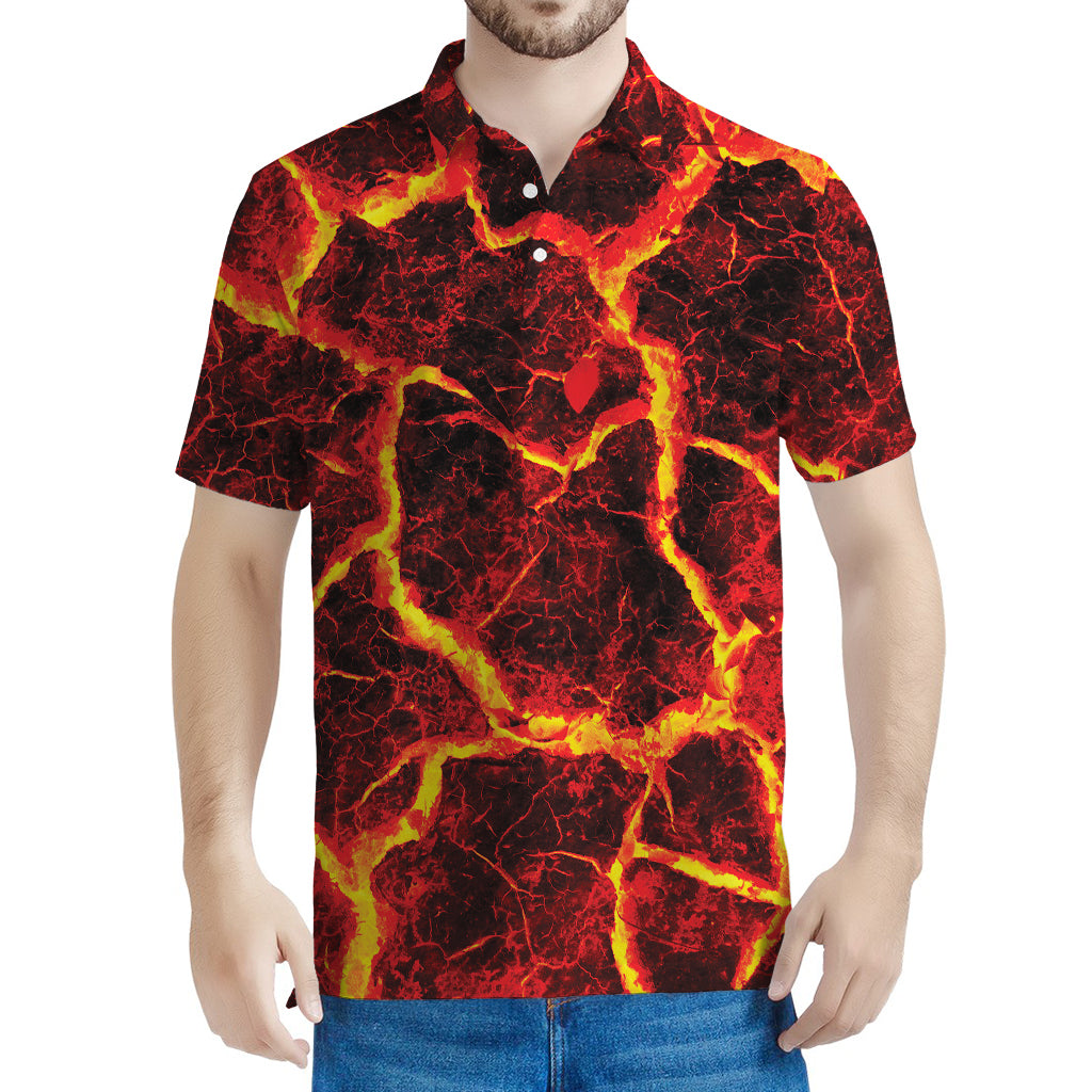 Red Lava Print Men's Polo Shirt