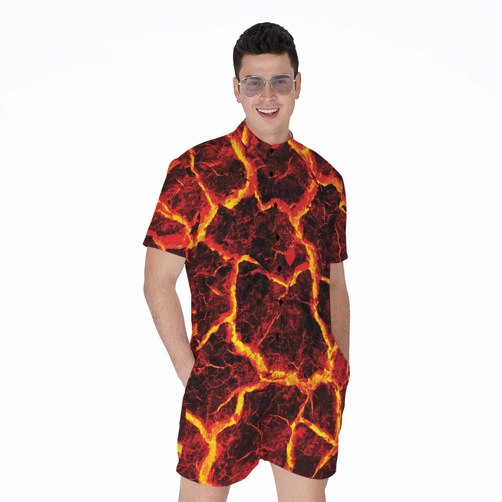 Red Lava Print Men's Rompers