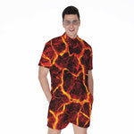 Red Lava Print Men's Rompers