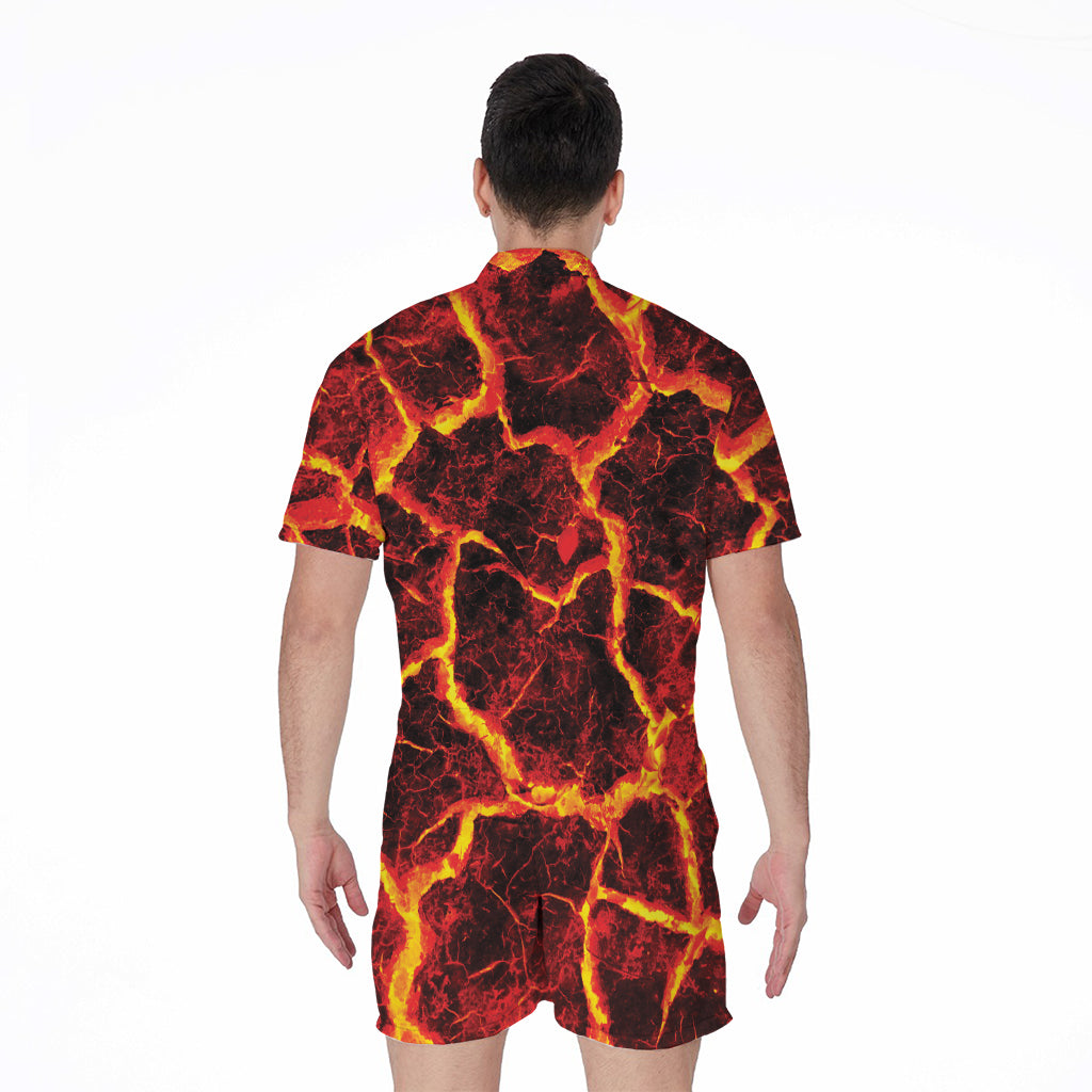 Red Lava Print Men's Rompers