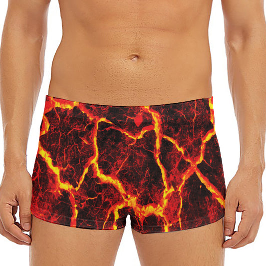 Red Lava Print Men's Short Boxer Briefs