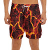 Red Lava Print Men's Split Running Shorts