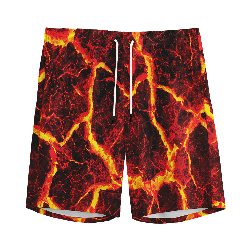 Red Lava Print Men's Sports Shorts