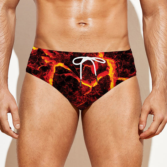 Red Lava Print Men's Swim Briefs