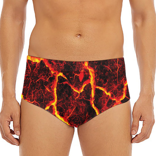 Red Lava Print Men's Triangle Swim Briefs