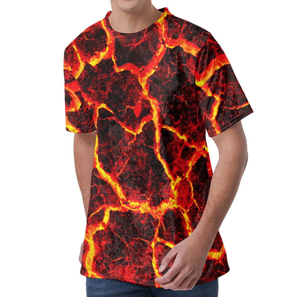 Red Lava Print Men's Velvet T-Shirt