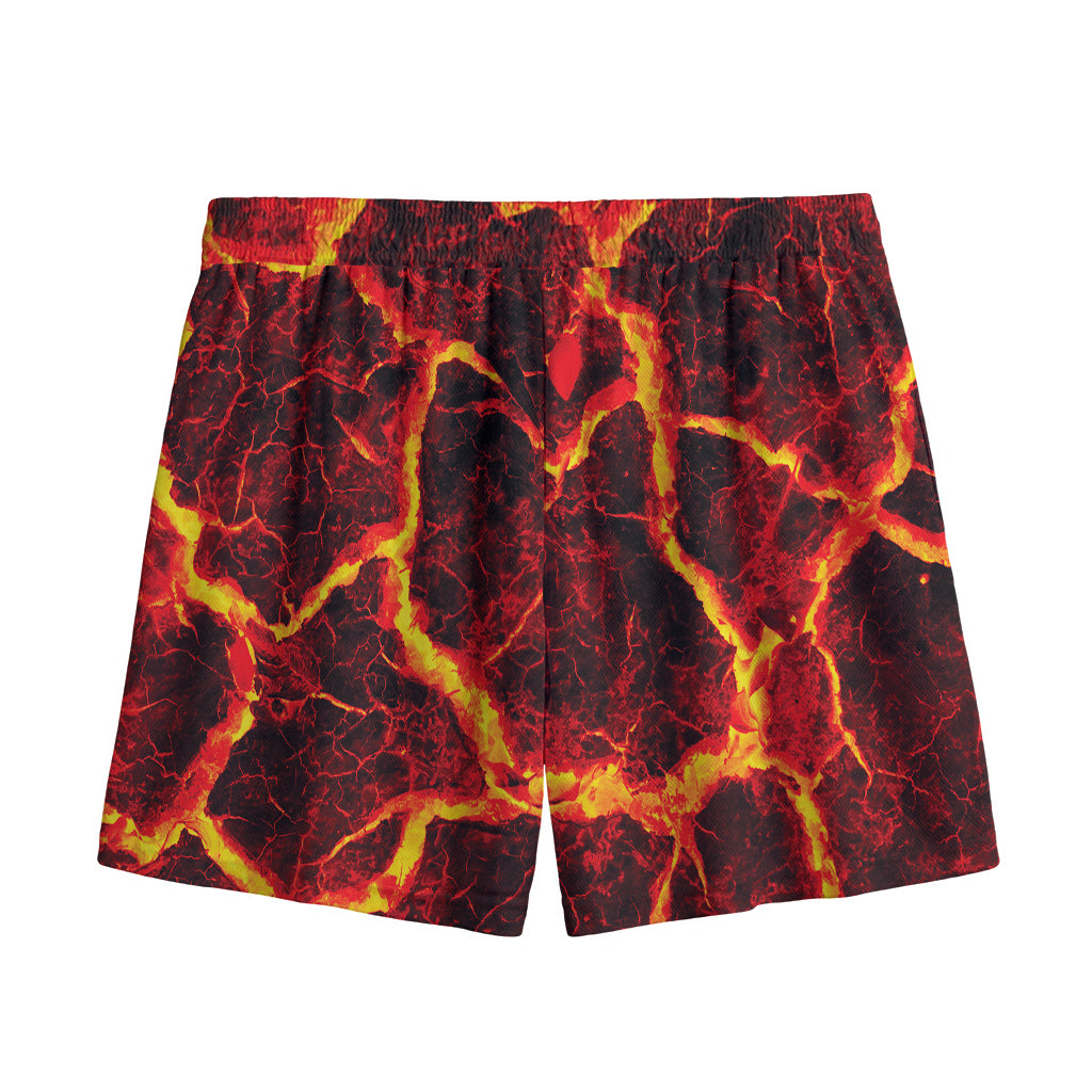 Red Lava Print Mesh Shorts