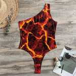 Red Lava Print One Shoulder Bodysuit