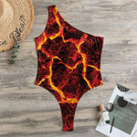 Red Lava Print One Shoulder Bodysuit