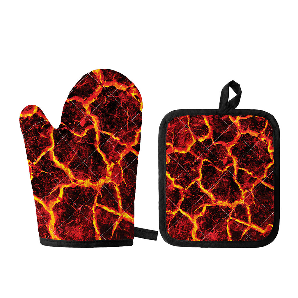 Red Lava Print Oven Mitt And Pot Holder Set
