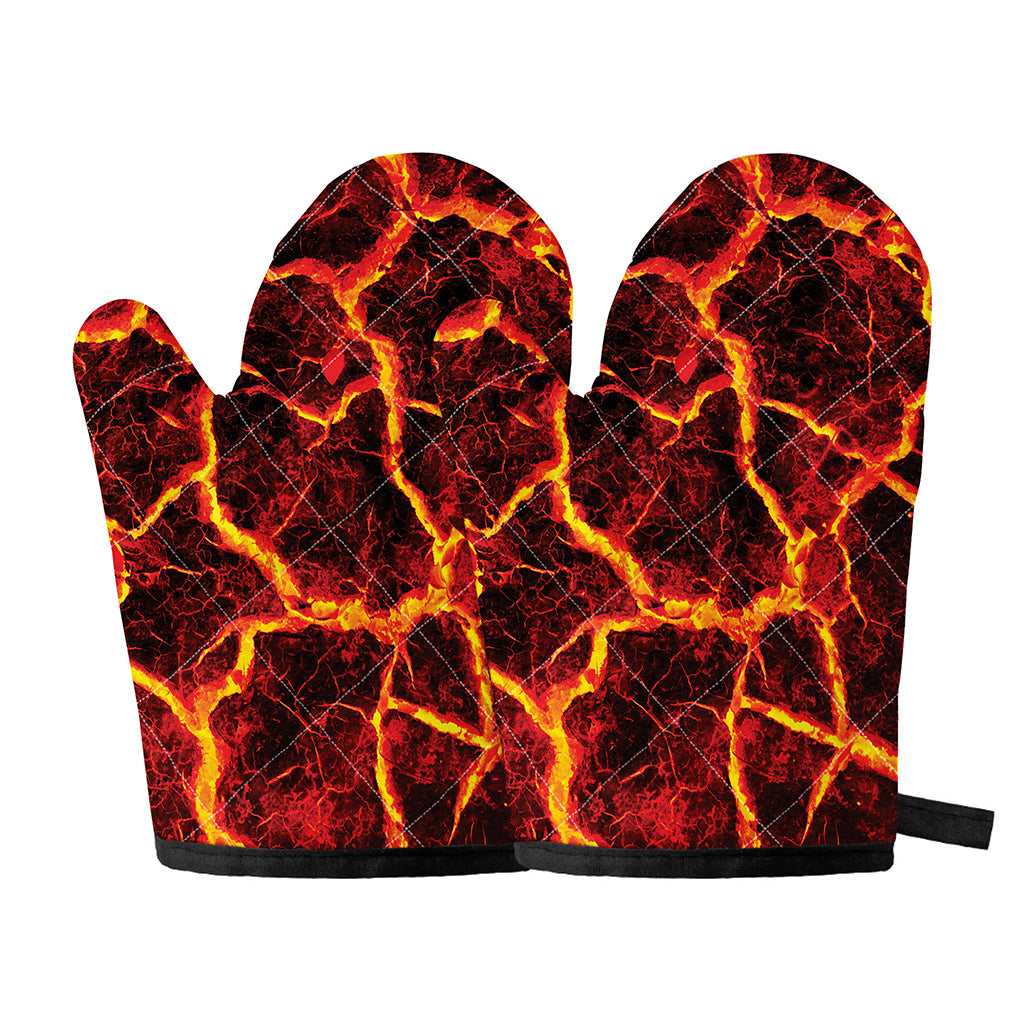 Red Lava Print Oven Mitts