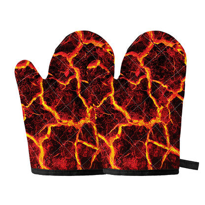 Red Lava Print Oven Mitts