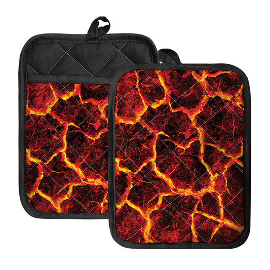 Red Lava Print Pot Holders With Pocket
